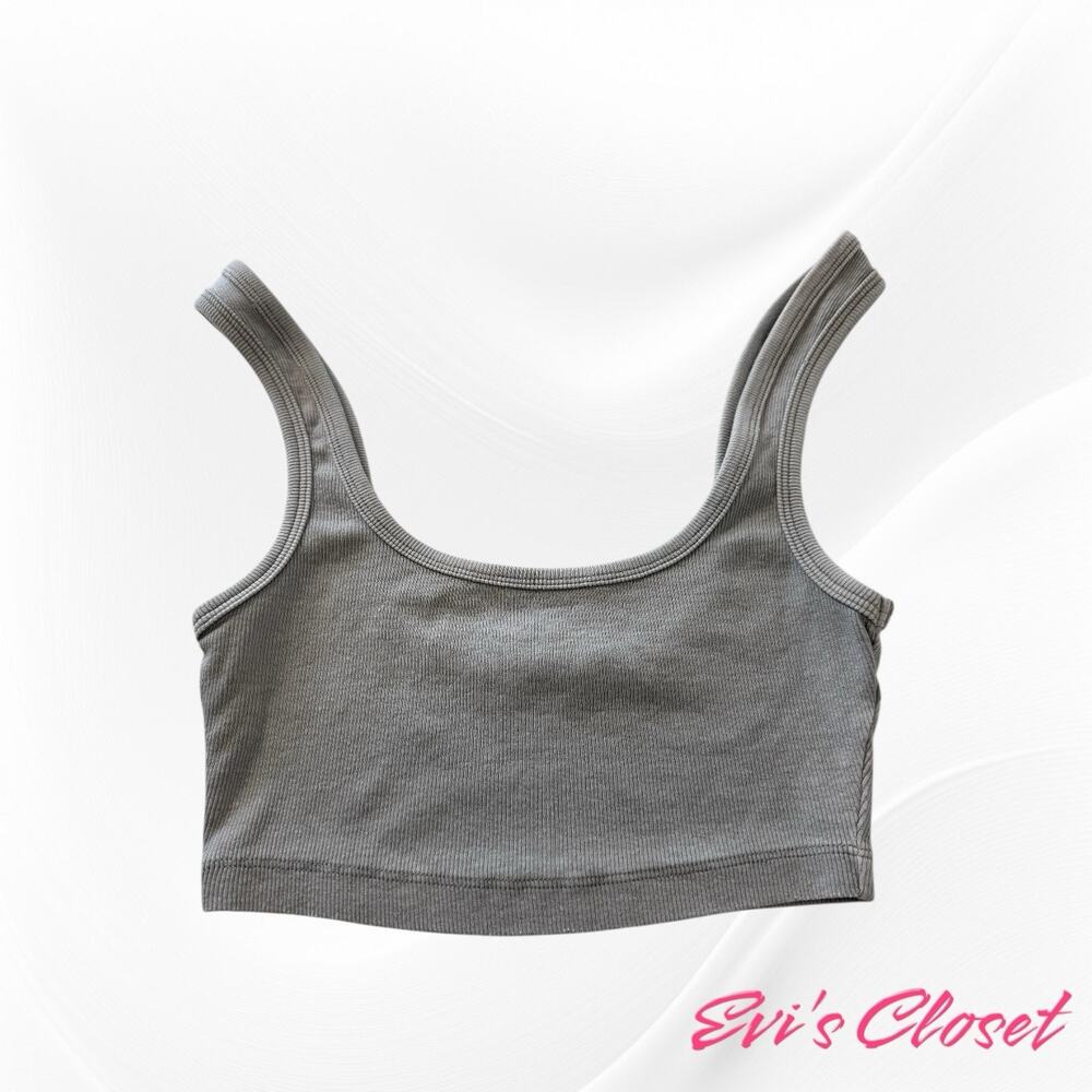 Zara's Cropped Top, Washed Effect Ribbed Fabric Sz S Gray,